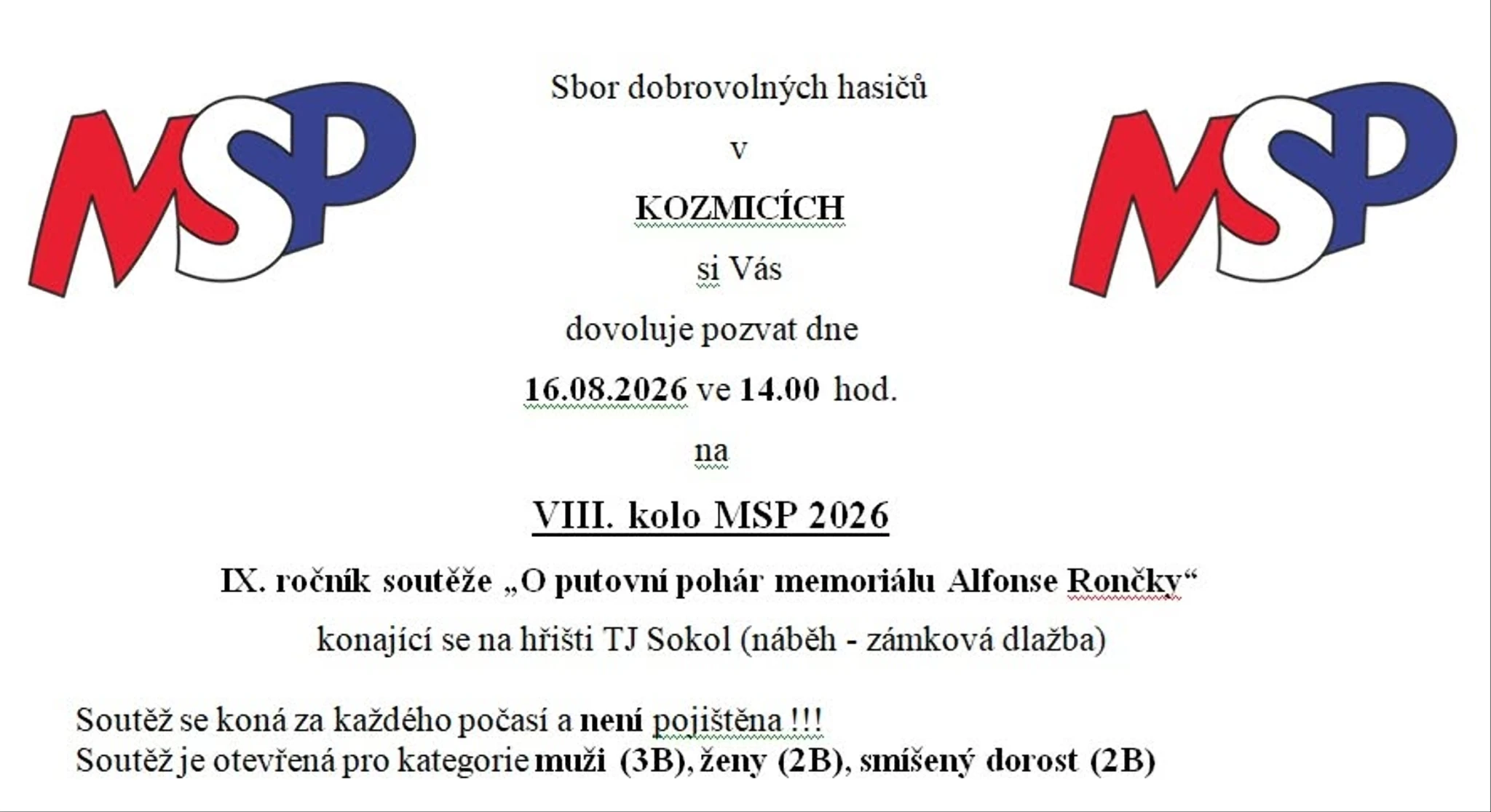 VIII. kolo MSP 2026 - Memoriál Alfonse Rončky