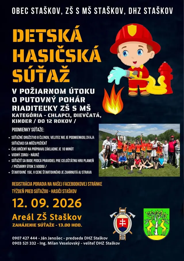 Detská hasičská súťaž v požiarnom útoku o putovný pohár riaditeľky ZŠ a MŠ