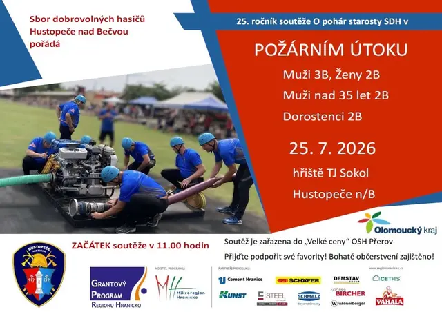 25. ročník soutěže "O pohár starosty SDH Hustopeče nad Bečvou" v požárním útoku