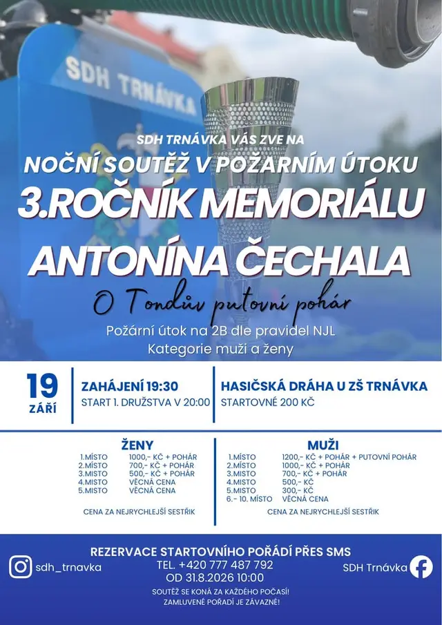 Noční soutěž v požárním útoku a 3. ročník memoriálu Antonína Čechala
