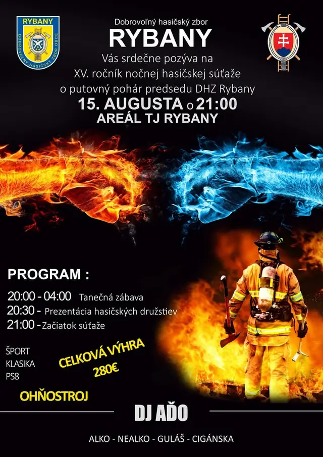 Rybany nočná hasičská súťaž 15.8.2026